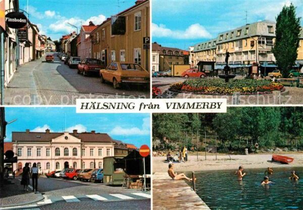 Vimmerby Strassenpartie Gebäude Brunnen Badesee