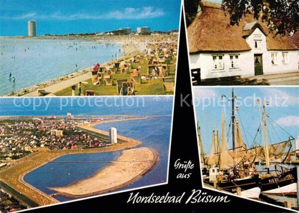 Buesum Nordseebad Strand Hafen Fischkutter Reetdachhaus F