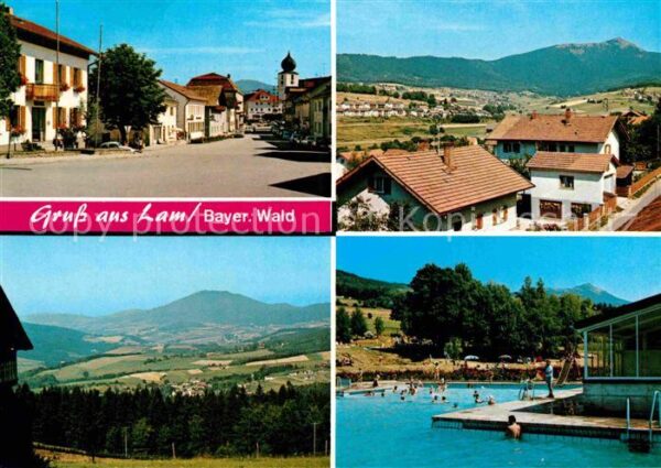 Lam Oberpfalz Hauptstrasse Blick zur Kirche Freibad L