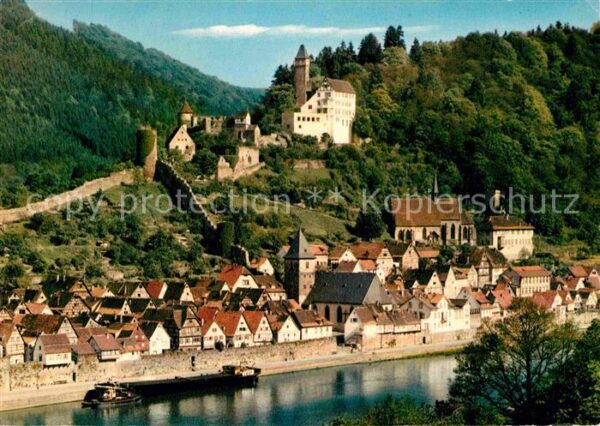 Hirschhorn Neckar Blick über den Fluss zur Burg