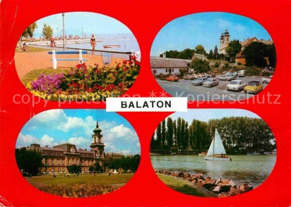 Balaton Plattensee Uferpromenade Strandbad Kirche Segeln
