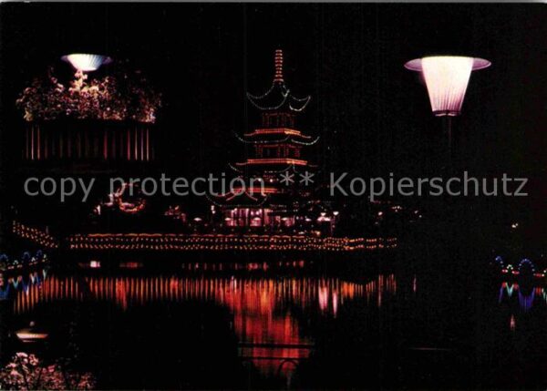 Kopenhagen Tivoli Der Chinesische Turm Nachtaufnah