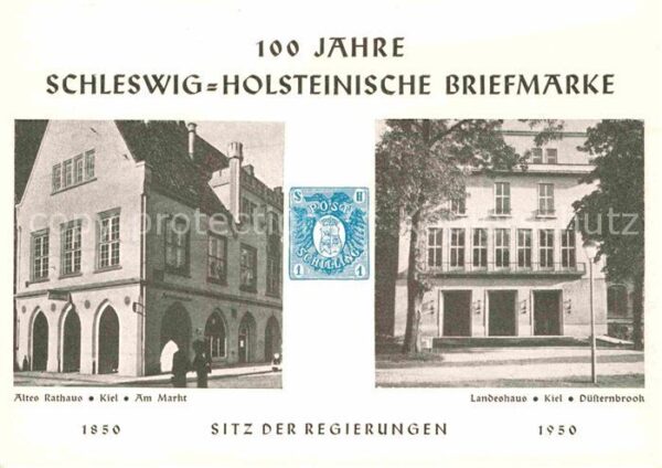 Briefmarken auf Postkarte Schleswig-Holstein Sitz der Regierungen