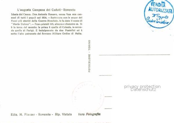 Kirchenglocke Churchbell Cloche Eglise Monumentale Campana dei Caduti Rovereto – Bild 2