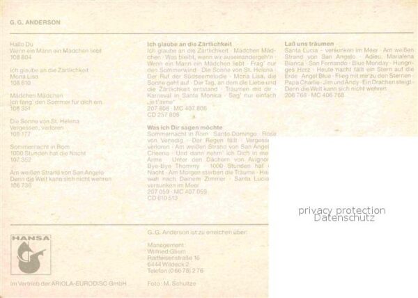 Saenger Band G. G. Anderson Autogramm – Bild 2