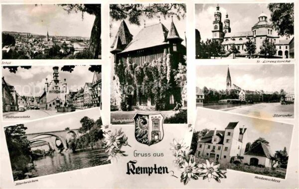 Kempten Allgaeu Rathausplatz Lorenzkirche Illerbrücke H