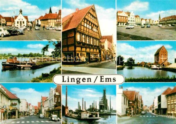 Lingen Ems Hafen Straßenpartie Fachwerk