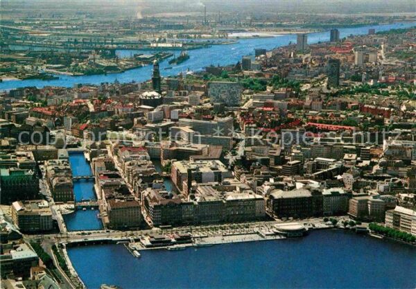 Hamburg Fliegeraufnahme Jungfernstieg mit Elbe