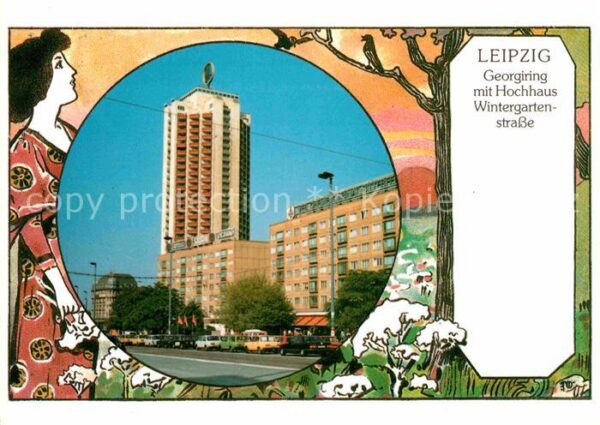 Leipzig Georgiring mit Hochhaus in Wintergarten