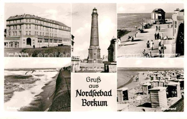 Borkum Kurpromenade Strand Leuchtturm Haus Rot
