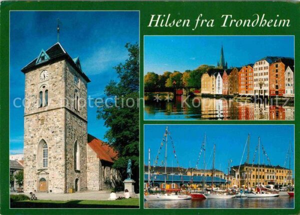 Trondheim Turm Häuserpartie am Wasser Hafen Segel