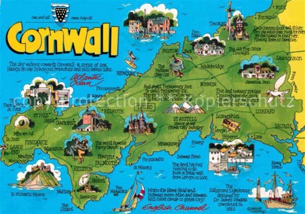 Cornwall UK Map Landkarte der Grafschaft mit Sehens