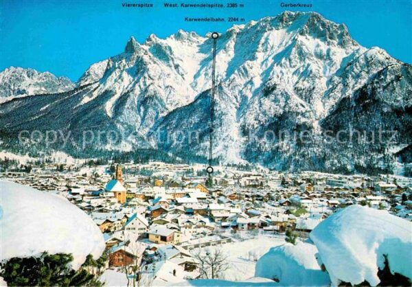 Mittenwald Bayern Winterpanorama Blick gegen Karwendelgeb
