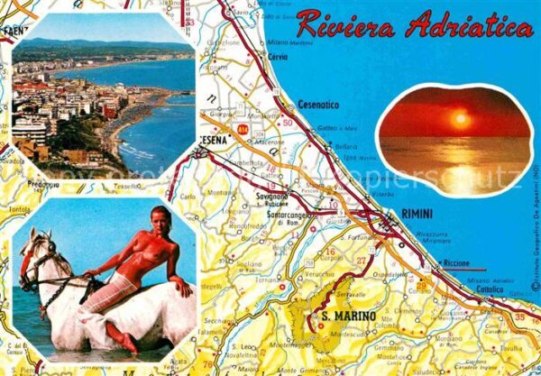 Rimini Panorama Küste Badenixe auf einem Pferd