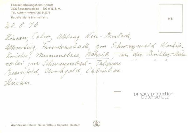 Sasbachwalden Familienerholungsheim Hohritt Kapelle M – Bild 2