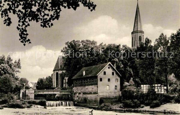 Telgte Warendorf Partie an der Ems Wehr Kirchturm