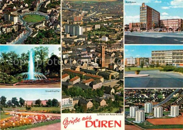 Dueren Rheinland Luftbild mit Anna Kirche Fontäne Stadth
