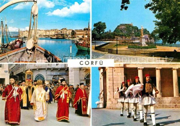Corfu Korfu Hafen Fischerboote Denkmal Prozession W