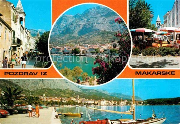Makarska Dalmatien Strassenpartie Cafe Restaurant Hafen Uf