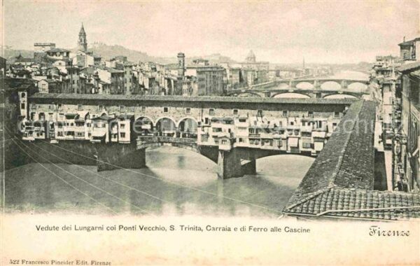 Firenze Florenz Vedute dei Lungarni coi Ponti Vecchio S