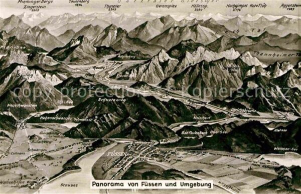 Fuessen Allgaeu und Umgebung Alpenpanorama aus der Voge