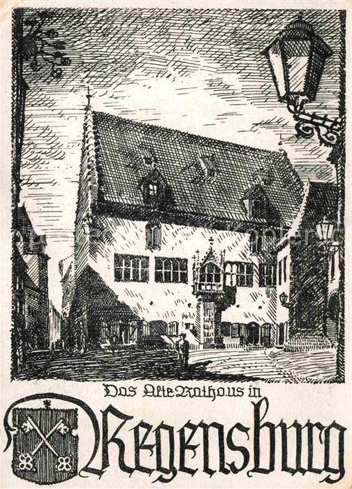 Regensburg Altes Rathaus Zeichnung Künstlerkarte