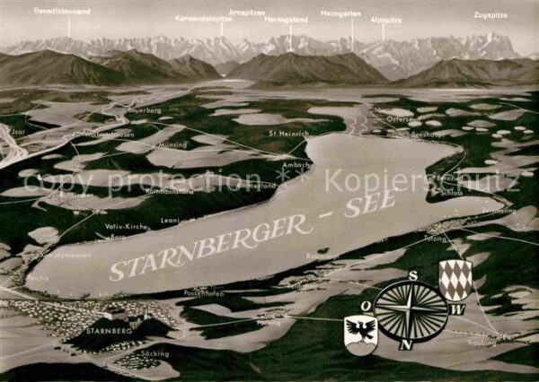 Starnbergersee und Umgebung mit Alpen aus der Vogelper