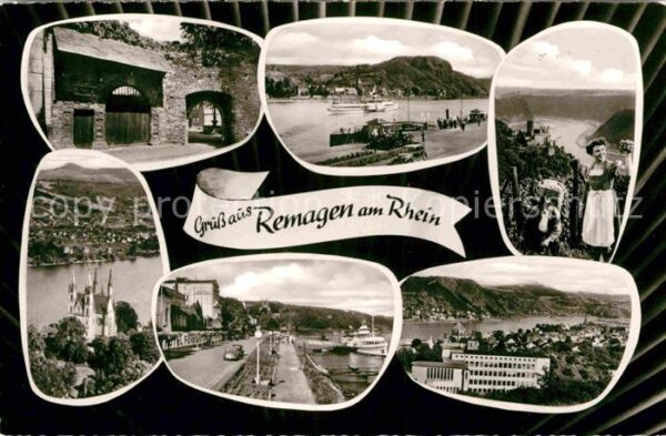 Remagen Burg Rhein mit Dampfer Weinlese
