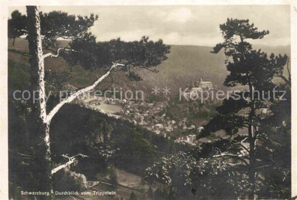 Schwarzburg Thueringer Wald Durchblick vom Trippstein