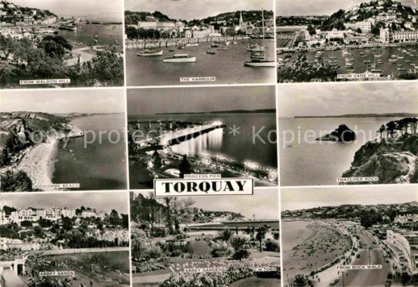 Torquay UK Hafen Blick vom Waldon Berg Strand Prom