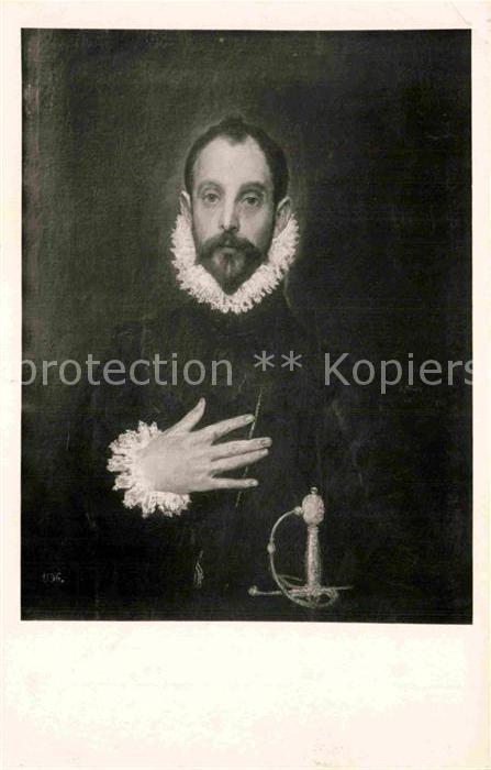 Kuenstlerkarte Alte Kuenstler El Greco Caballero de la Mano en el Pec