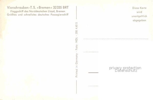 Dampfer Oceanliner T.S. Bremen – Bild 2