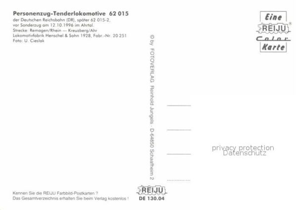 Lokomotive Personenzug-Tenderlokomotive 62015 Deut – Bild 2
