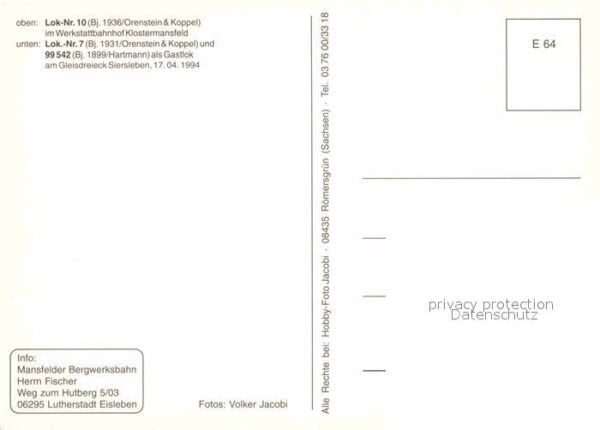 Lokomotive Mansfelder Bergwerksbahn Lok-Nr. 10 Lok – Bild 2