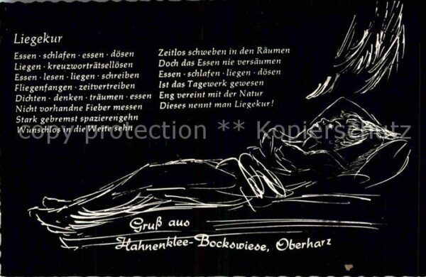 Hahnenklee-Bockswiese Harz Liegekur Zeichnung Künstlerkarte