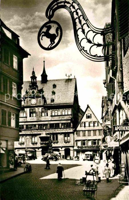 Tuebingen Blick auf das Rathaus Türschild