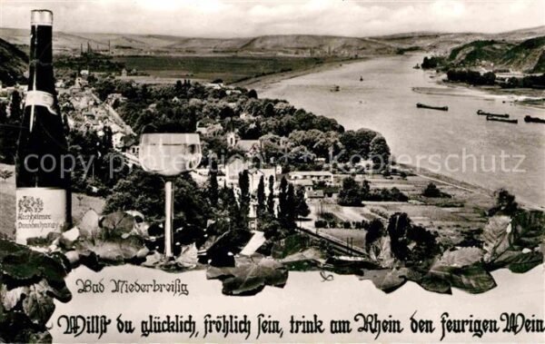 Bad Niederbreisig Panorama Rheintal Trinkspruch Weinflasc