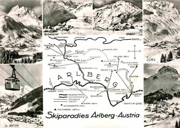 Arlberg und Umgebung Landkarte Wintersportplatz