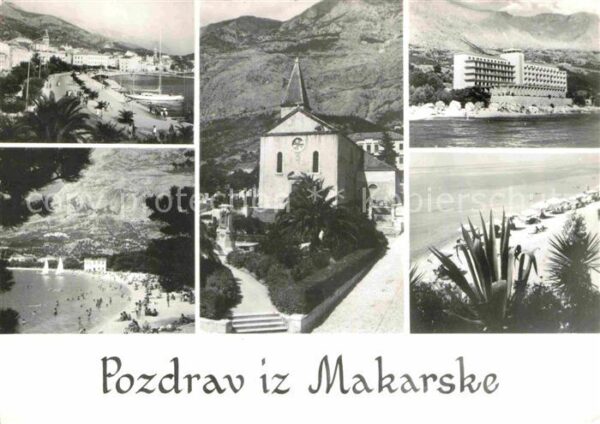 Makarska Dalmatien Uferstrasse Strand Kirche Hotel Berge