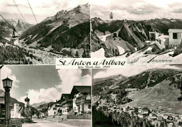St Anton Arlberg Ortsmotiv mit Kirche Galzigbahn Bergbah