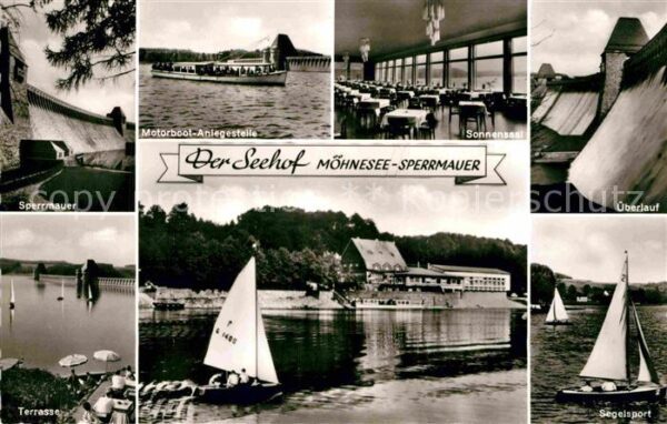 Moehnetalsperre Sperrmauer Überlauf Segelboote Anlegest