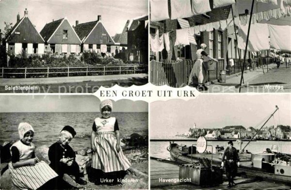 Urk Salebienplein Kinder in Tracht Hafen Wa