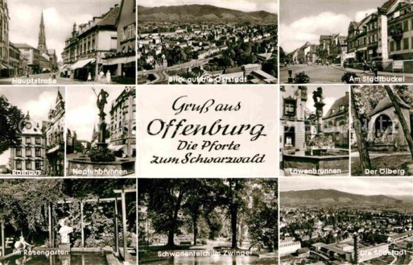 Offenburg Hauptstrasse Rathaus Neptunbrunnen Schw