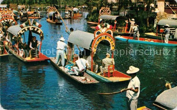 Xochimilco Typical flower decked boats floating ga
