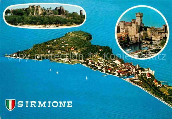 Sirmione Lago di Garda Hafen Burgruine Gardasee Fliegeraufnahm