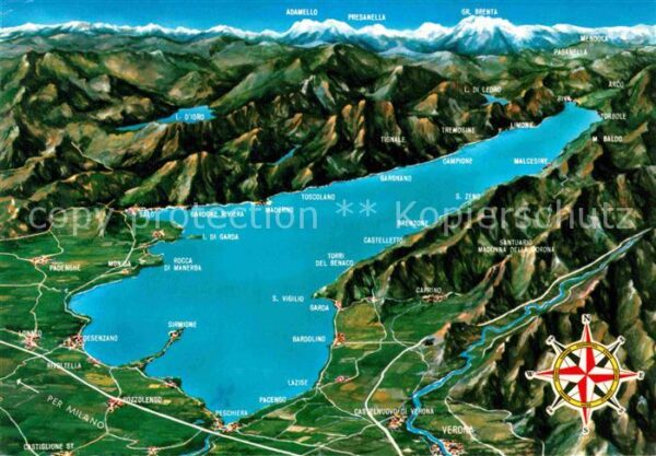 Gardasee Lago di Garda und Umgebung mit Alpen aus der Vogelper