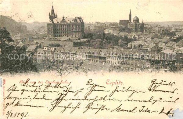 Teplitz-Schoenau Teplice Stadtbild mit Kirche Blick von der Step