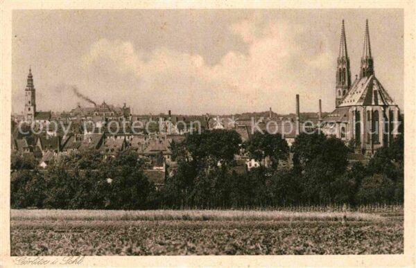 Goerlitz Niederschlesien Ortsansicht mit Kirche Kupfertiefdruck