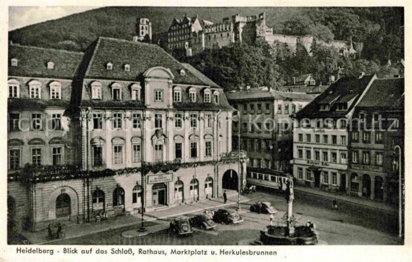 Heidelberg Neckar Blick auf Schloss Rathaus Marktplatz He