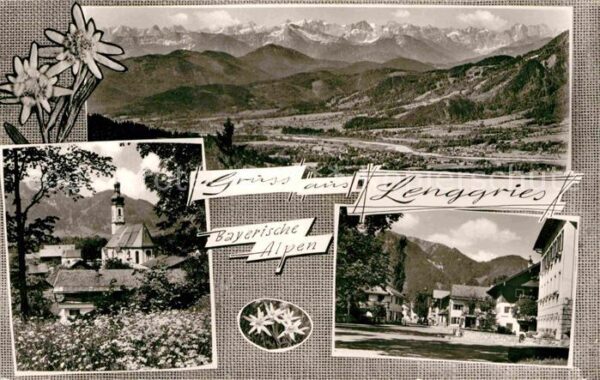 Lenggries Ortsansicht mit Kirche Alpenpanorama